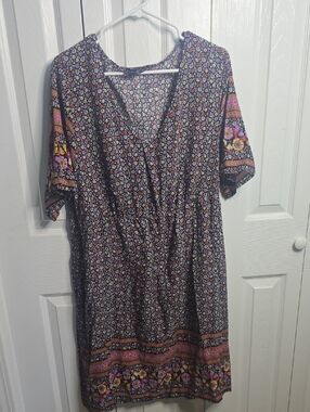 SHEIN Black Floral Mini Dress with Pink & Yellow Accents